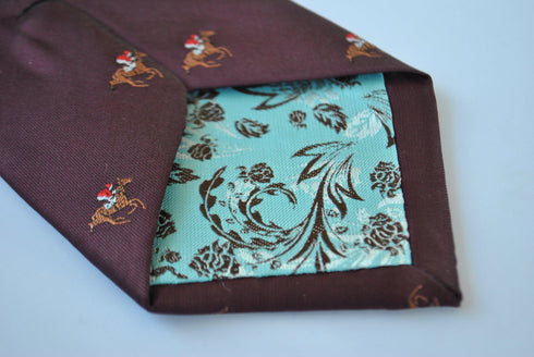 burgundy maroon tie with horse racing design